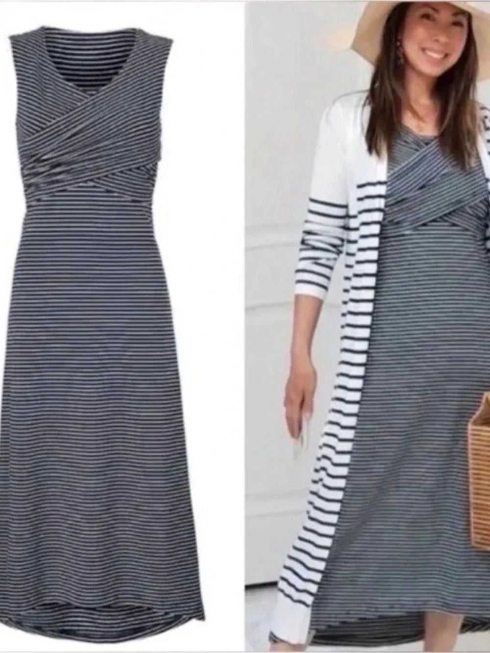 Cabi, stripe launch maxi dress, size small navy and white
